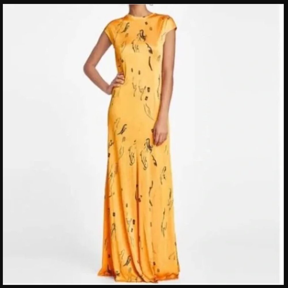 Zara Morocco Gold Cap Sleeve Crew Neck Long Maxi Dress